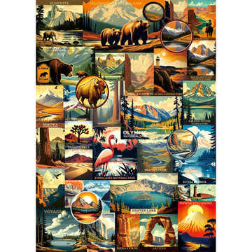Blueforest National Parks Vintage Poster Puzzle 1000 Pieces - Featuring Zion, Yellowstone & Yosemite, Landscape Jigsaw For Adult