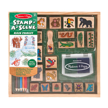 Melissa & Doug Stamp-A-Scene Stamp Set: Rain Forest - 20 Wooden Stamps, 5 Colored Pencils, And 2-Color Stamp Pad