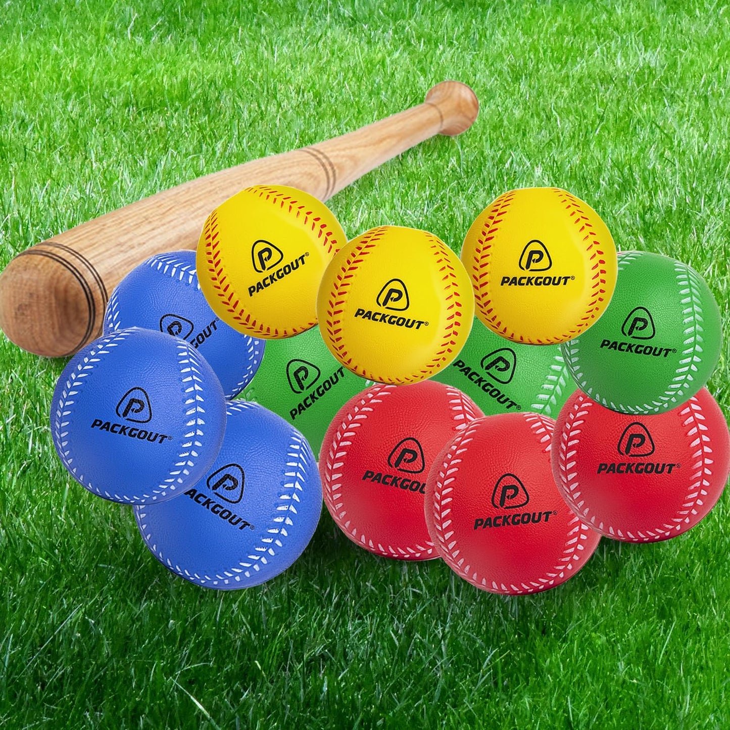 PACKGOUT Soft Baseballs, Foam Baseballs for Kids Teenager Players Training Balls 12Pcs (Red, Blue, Yellow, Green)