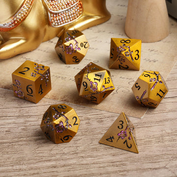 DNDND Flower Metal DND Dice, 7 PCS Heavy Solid Metallic Dragon Dice Set with Grogeous Gift Case for D&D Dungeons and Dragon Tabl