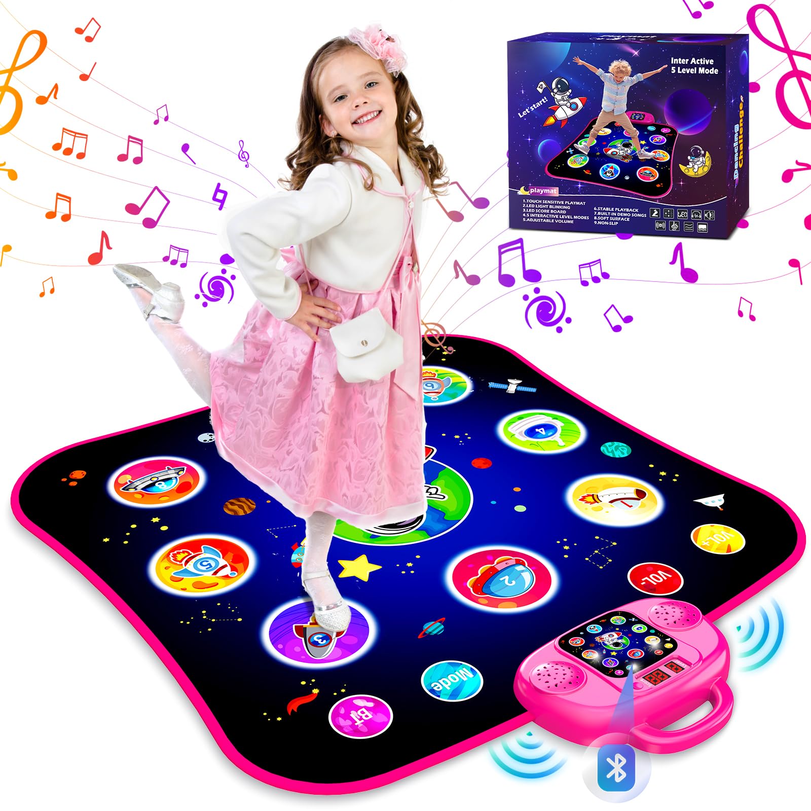 Dance Mat Toys For Ages 5-7 Toys For 3-12 Year Old Girls Toys Age 6-8 Toys For Girls 8-10 Girls Gifts Birthday Games Dance Mat For Kids Ages 4-8 Electronic Dance Pad Bluetooth Music Dance Toys Pink