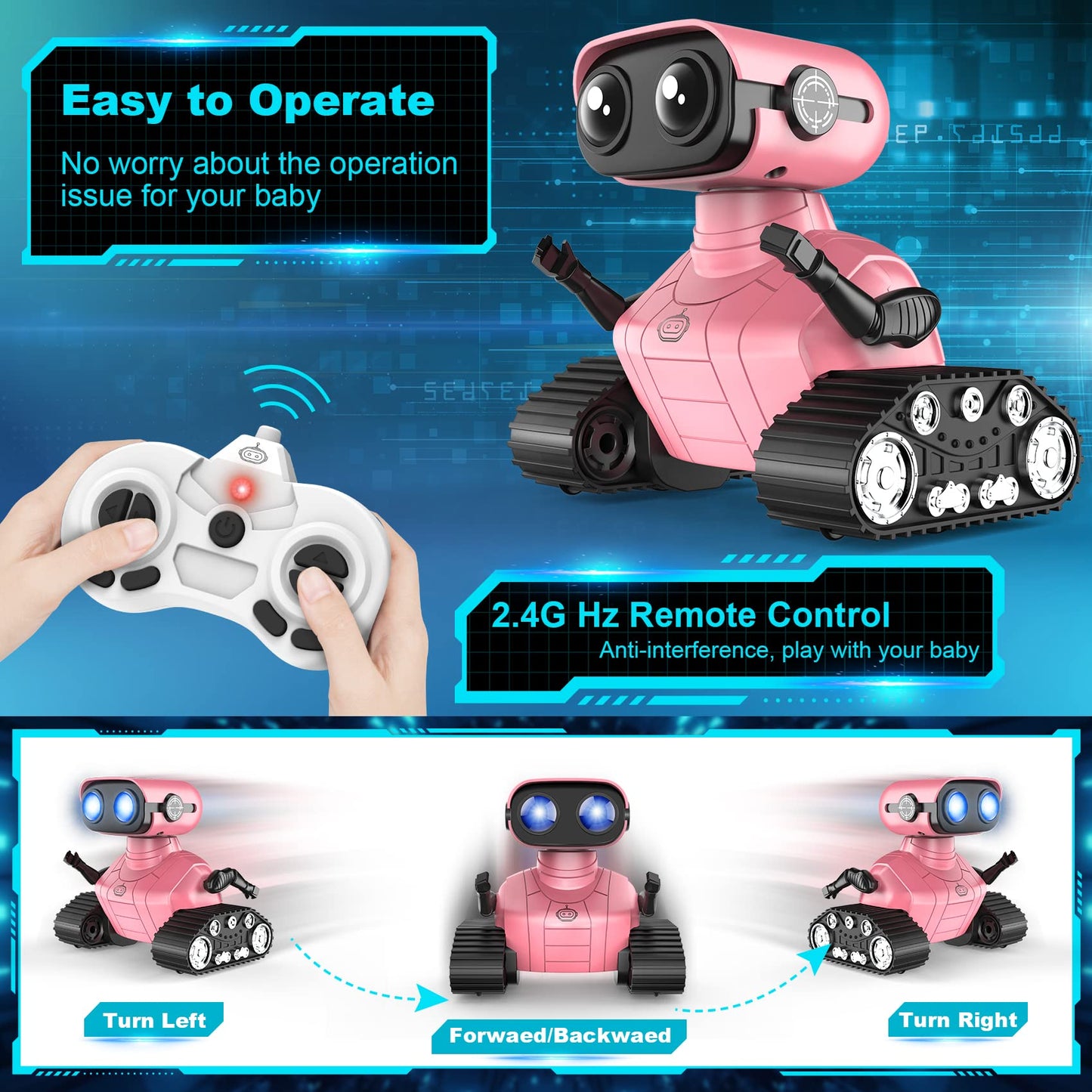 Hamourd Robot Toys For Girls, Rechargeable Remote Control Robots, Toy Robot With Auto-Demonstration, Flexible Head & Arms, Dance