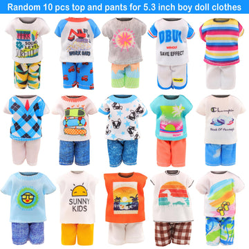 Miunana 12 Pcs 5.3 Inch Boy Doll Clothes For 6 Inch Boy Doll Top And Pants Handmade Casual Wear 10 Sets Fashion Outfit For 4-6 Inch Mini Boy Doll Clothes And Accessories With 2 Pairs Of Shoes