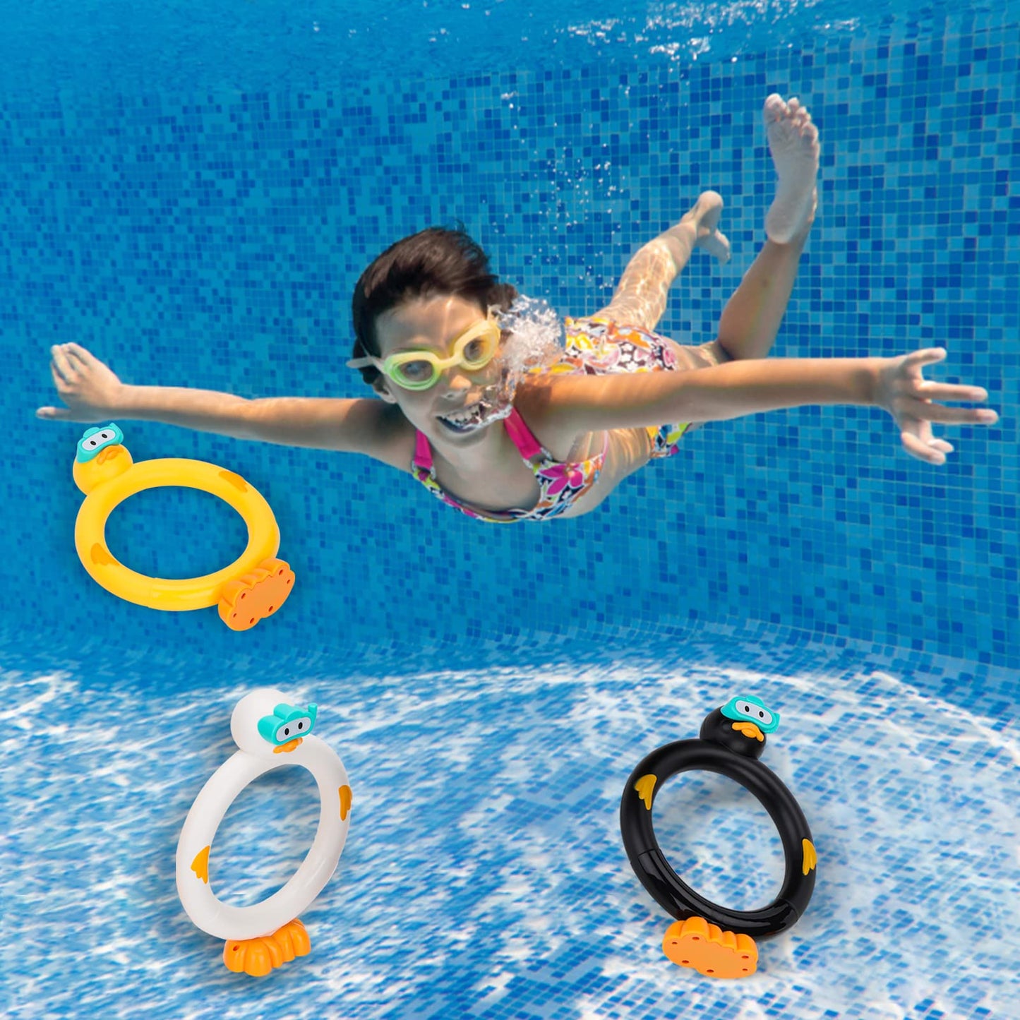 Doadw Diving Pool Toys Underwater Swimming Ring Duck Diving Ring, 3 Pack