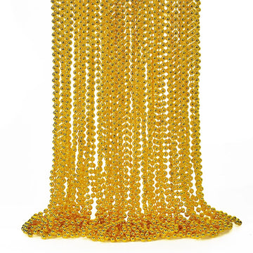 Gold Bead Necklace, 24PCS Christmas Bead Necklaces Stuff, 33'' Mardi Gras Xmas Beaded Necklace Costume, Festival Parade Throw Ac