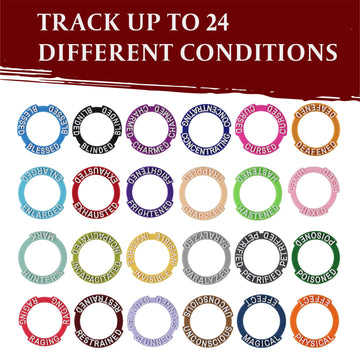 LYNX DND Miniatures Condition Markers - 96 Rings for 24 Status Effects - Ideal for RPG, Dungeons & Dragons, Pathfinder - Medium, Various Colors