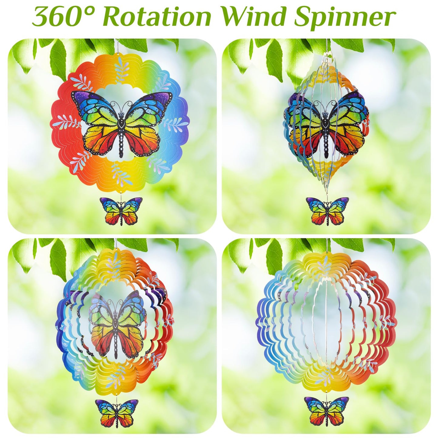 Vestcdf Butterfly Wind Spinner With Pendant, 12 Inch Hanging Wind Sculptures Outdoor, 3D Wind Spinners For Yard And Garden Decor