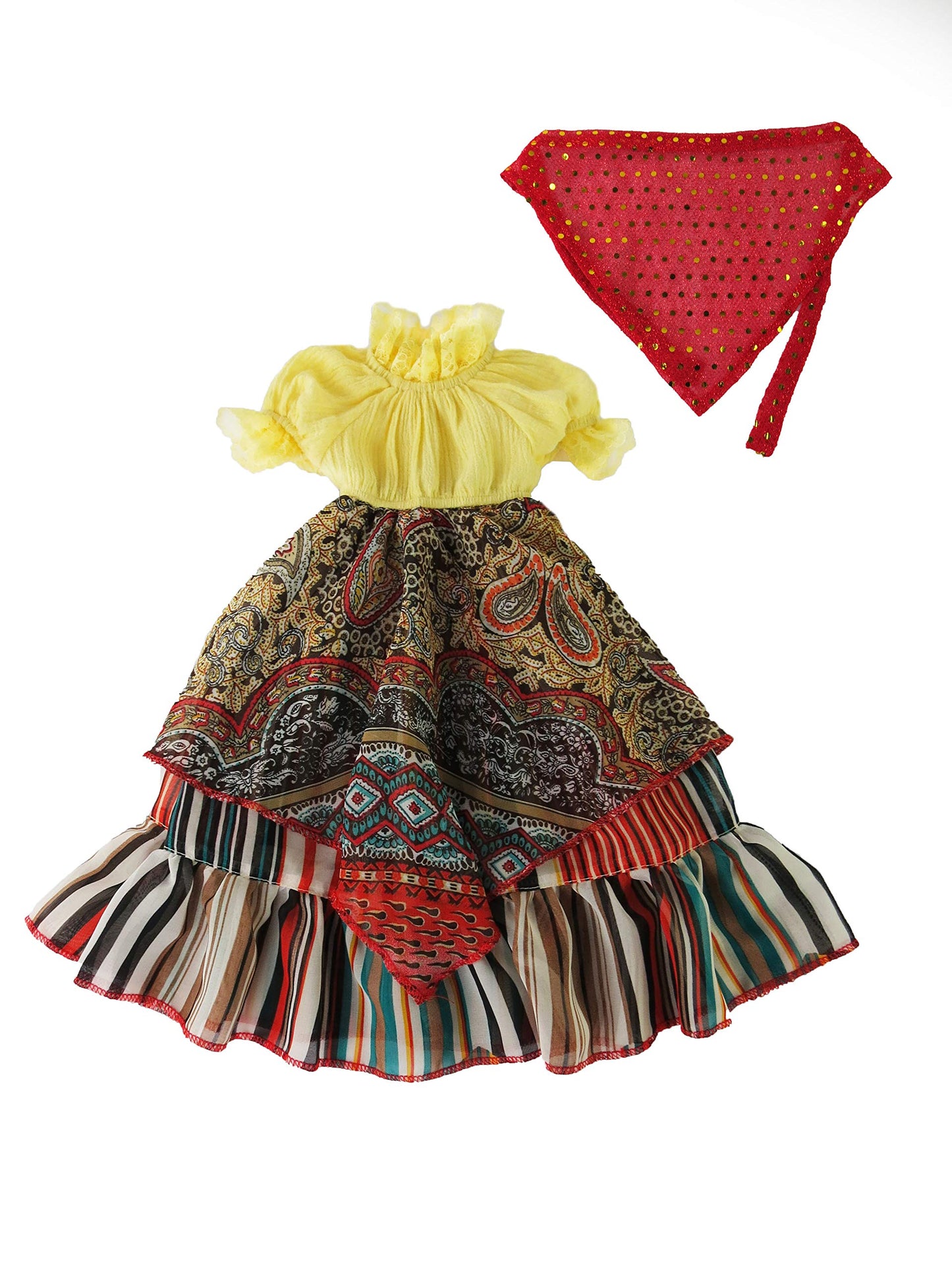 American Fashion World Esmeralda Gypsy Dress Set for 18-Inch Dolls |Head Scarf Included | enhanced Quality & Trendy Design | Dolls Clothes | Outfit Fashions for Dolls for Popular Brands