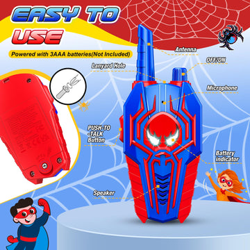Spider Walkie Talkies For Kids Boys: 3 Pack Kids Walkie Talkies Toys Gifts For 3 4 5 6 7 8 9 10 Year Old Girls Boys Family Hikin
