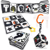 KUANGO 3 PCS Black and White High Contrast Baby Toys Newborn Toys 0-6 Months, Visual Stimulation Sensory Soft Book, Infant Tummy