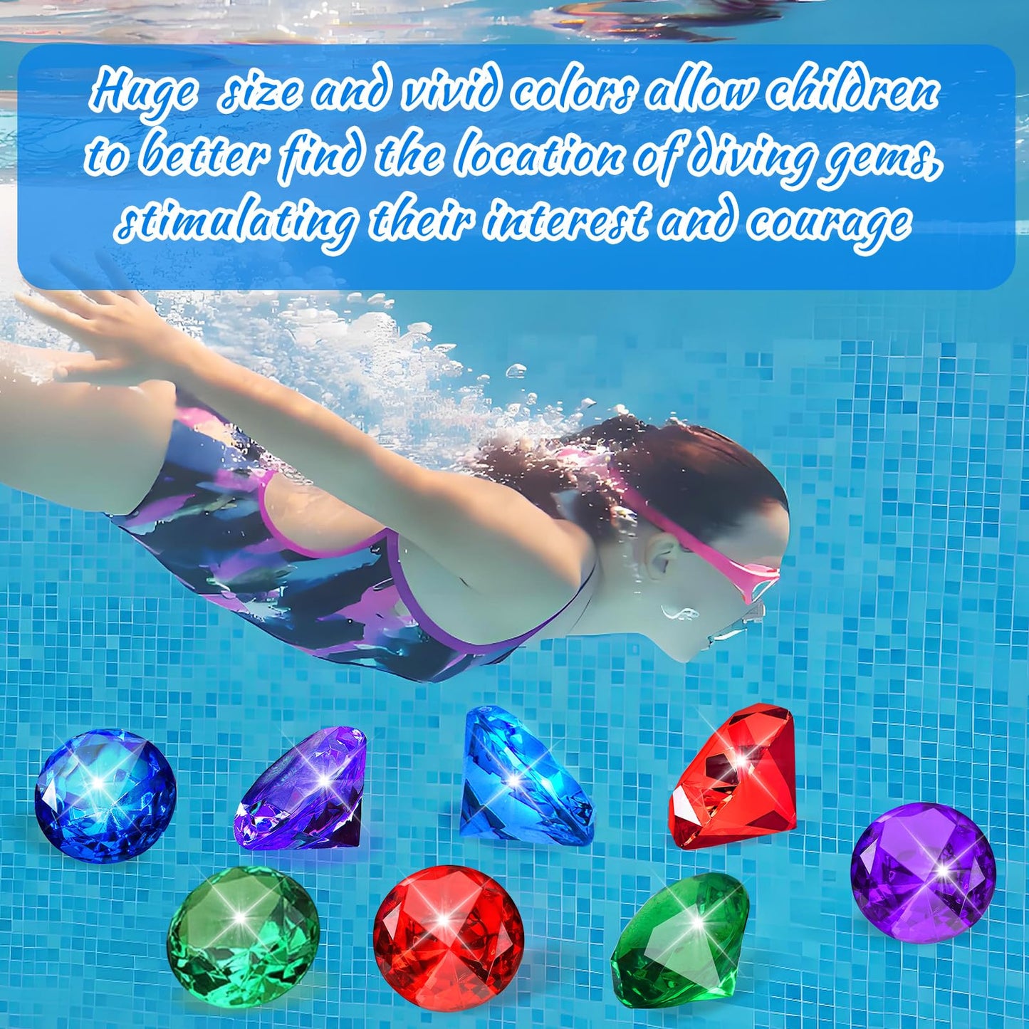 Marforever Extra Big Diving Gems, 60Mm Extra Large Diamond Pool Toys Huge Colorful Acrylic Diamond Gems Pirate Treasure Diving G