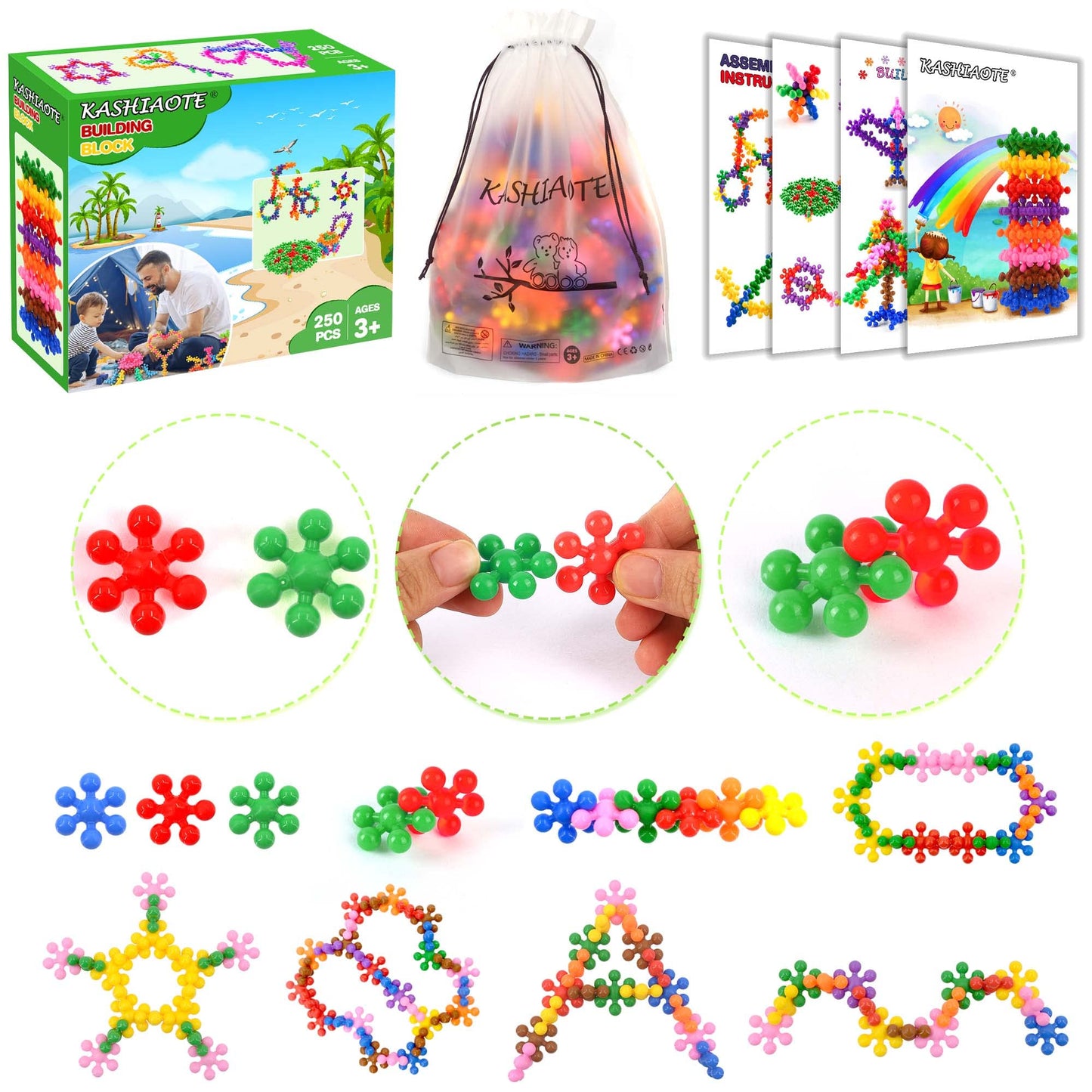 Kashiaote 250 Pieces Building Blocks Kids Stem Toys Educational Building Toys Interlocking Solid Plastic Discs Sets For Preschool Kids Boys And Girls Aged 3+, Safe Material Creativity Kids Toys