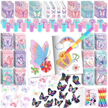BenLouis 192Pcs Butterfly Party Favors Butterfly Fairy Coloring Books Crayon Stickers Set Bulk for Kids Butterfly Birthday Decor