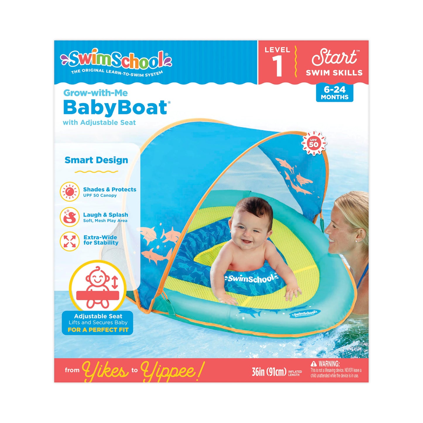 SwimSchool Aqua Grow-with-me BabyBoat Float - Large Splash & Play Safety Seat, Blue