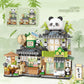 Street View Tea Shop Mini Building Blocks, Moc Creative Building Toys Cute Panda Animals Building Set For Girls 6-12, Simulation