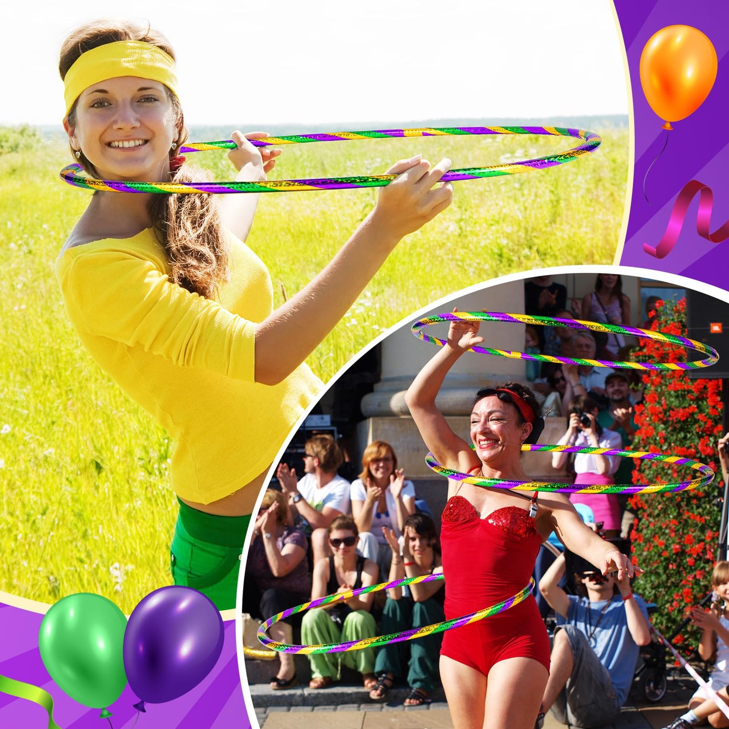 Gemscream 12 Pack 24 inch Exercise Hoop Plastic Glitter Hoop Obstacle Course Ring Toy for mature-themed Party Gymnastic Playing for Parade Decoration Games Performance Outdoor Sports