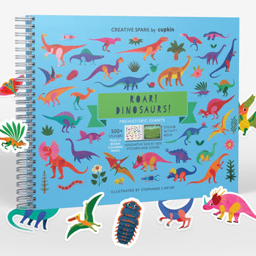 Dinosaur Book For Kids 3-5: Side By Side Dinosaur Books For Kids 3-5 With 500+ Dinosaur Stickers For Kids 2-4 + 12 Scenes - Spir