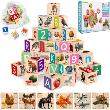 Quokka Wooden Blocks For Toddlers 1-3 - 26 Abc Learning Baby Blocks For Kids 3-5 Year Olds Stacking Alphabet Wood Toys For 2-4 Y