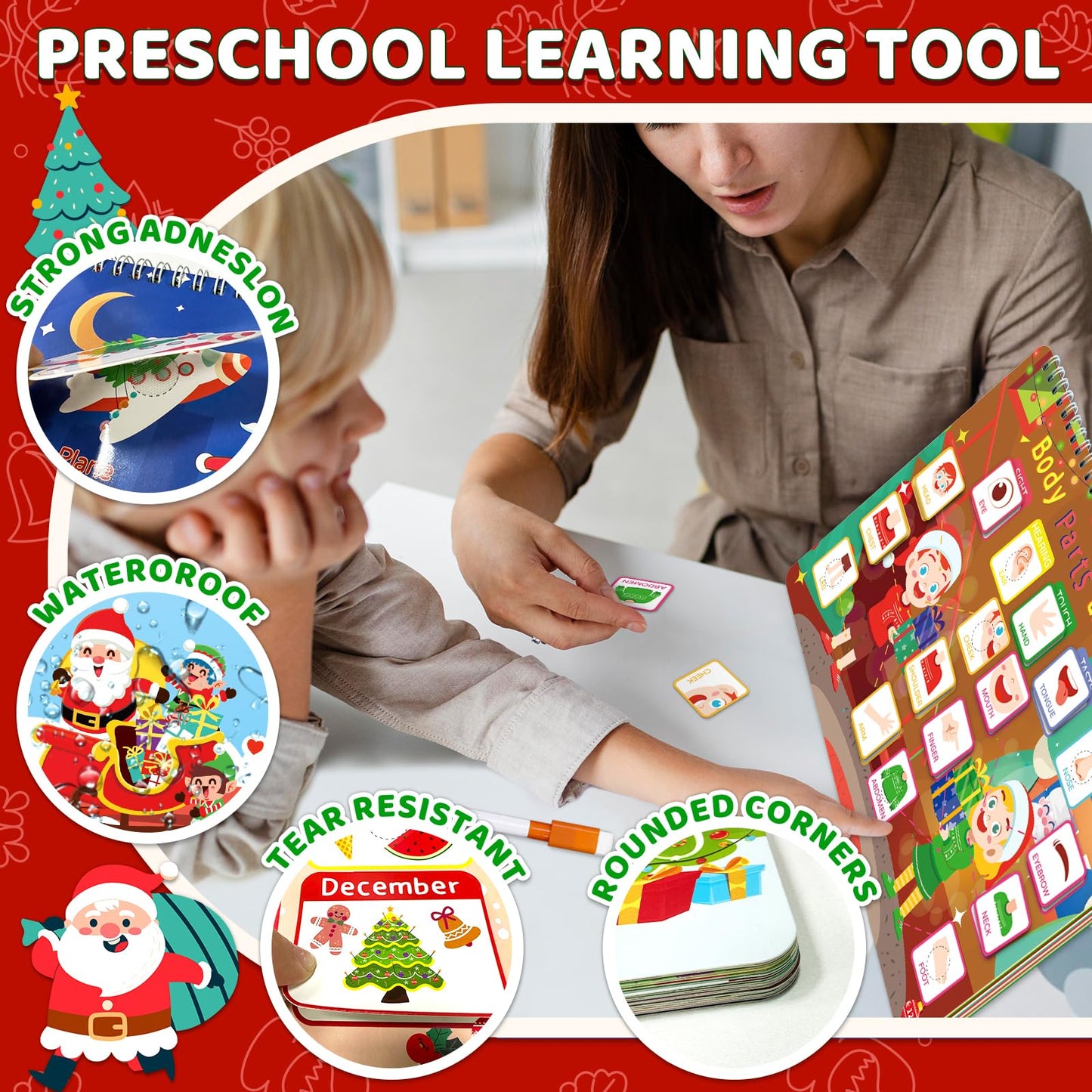 Homseon Christmas Busy Book For Toddlers 3-5 Montessori Toys Preschool Learning Activities, For Toddlers Book Autism Sensory Edu