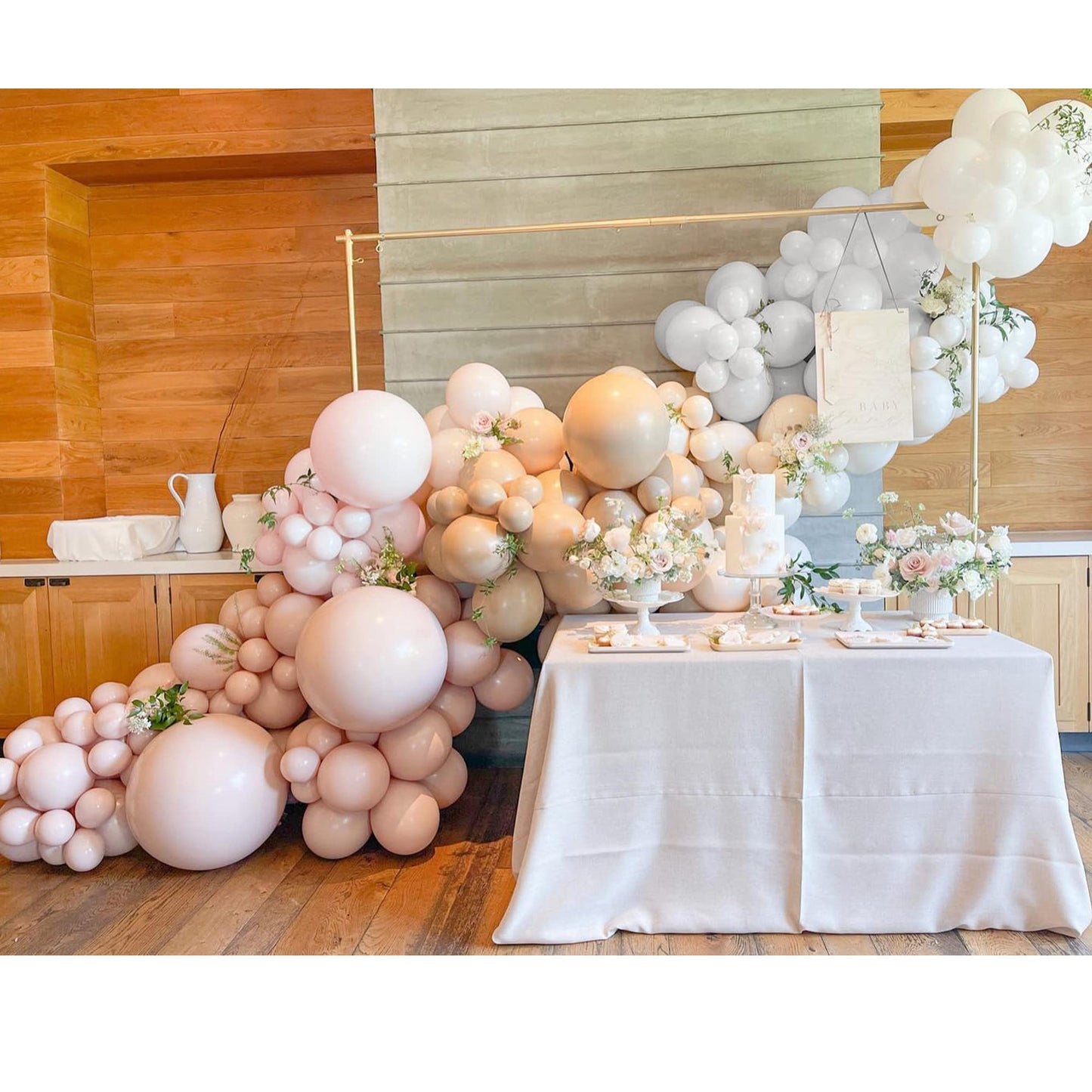 Boho Balloons Garland Arch Kit - 128Pcs Double Stuffed 18/12/10/5 Inch Double Garland Kit Layer Matte White Cream Peach Pink Bal