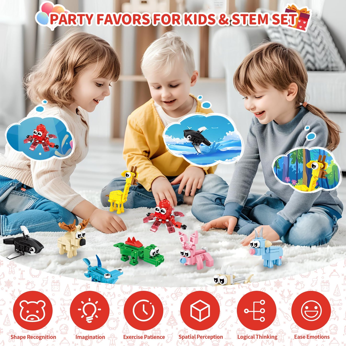 Party Favors For Kids - 24 Pack 72 Kinds Of Animals Building Block Toy Stocking Stuffers Classroom Prizes Goodie Bags Easter Gif