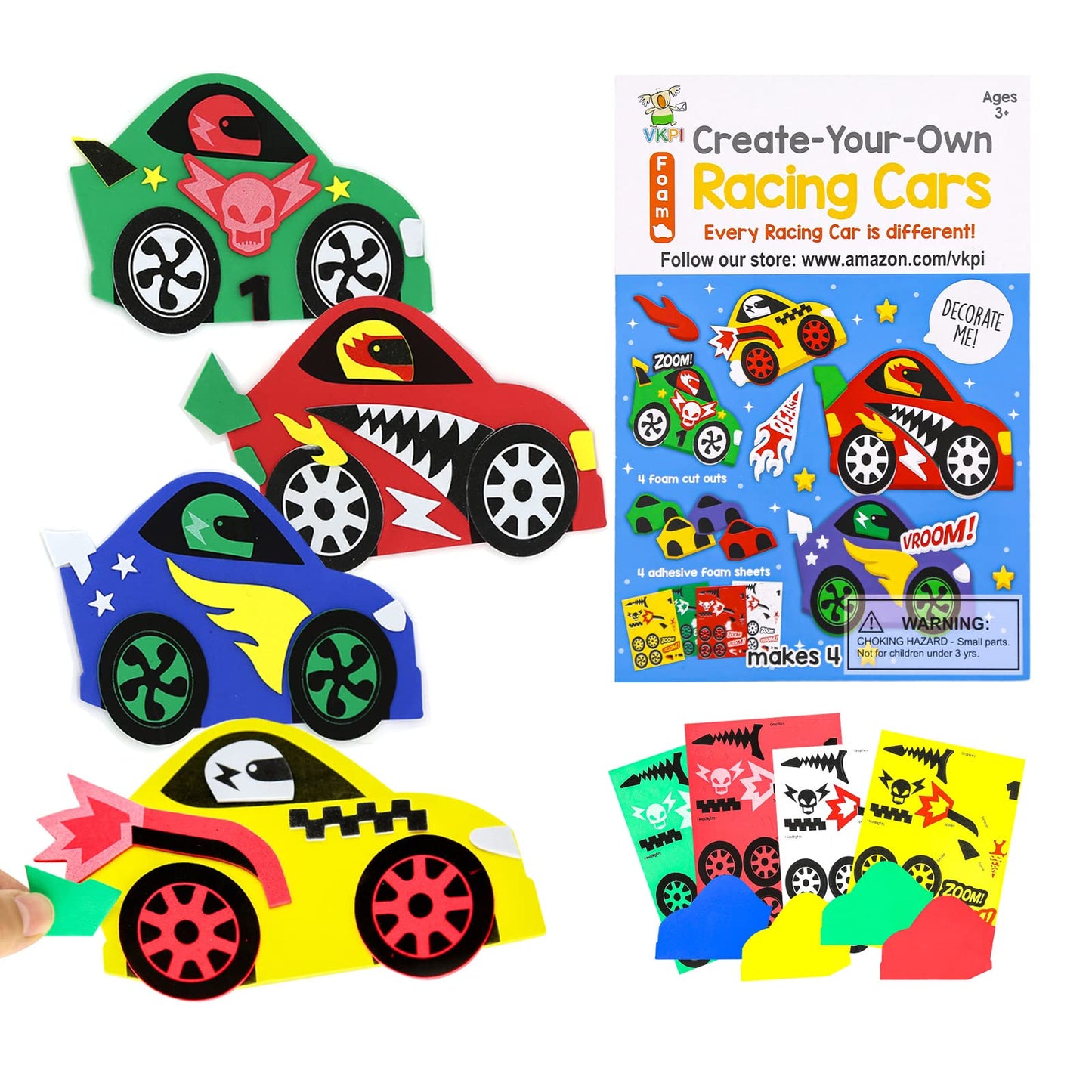 Vkpi 4 Pieces Eva Foam Art Crafts Gift Kit, Creative Make Your Own Racing Cars, Cartoon Paper Craft Projects For Kids Ages 4+ To