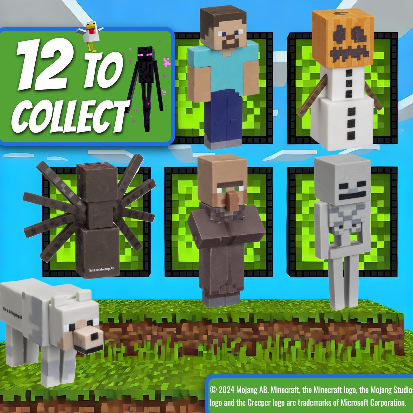 Mine Craft 3D Erasers, 8-Pack Deluxe Collector Set, 12 Iconic Characters to Collect, Own The Entire Series (- Steve - Creeper -