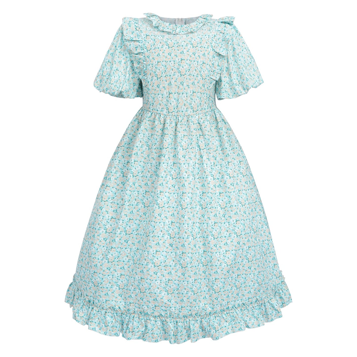 Ltakk Pioneer Dress Girls Colonial Costume Prairie Pilgrim Girl Dresses With Pinafore, Egg Blue, Xl, Age Over 4 Years Old