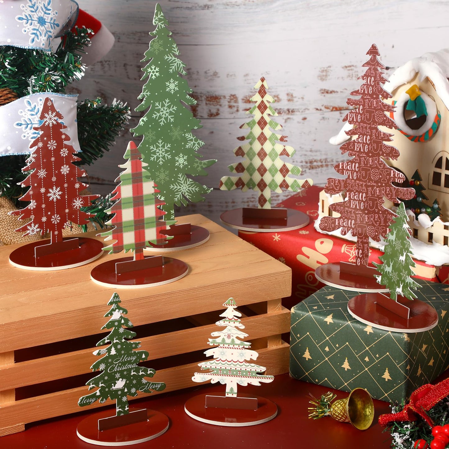 Namalu 16 Pcs Christmas Decorations Christmas Tree Table Centerpieces Buffalo Plaid Snowflakes Christmas Centerpiece For Home In