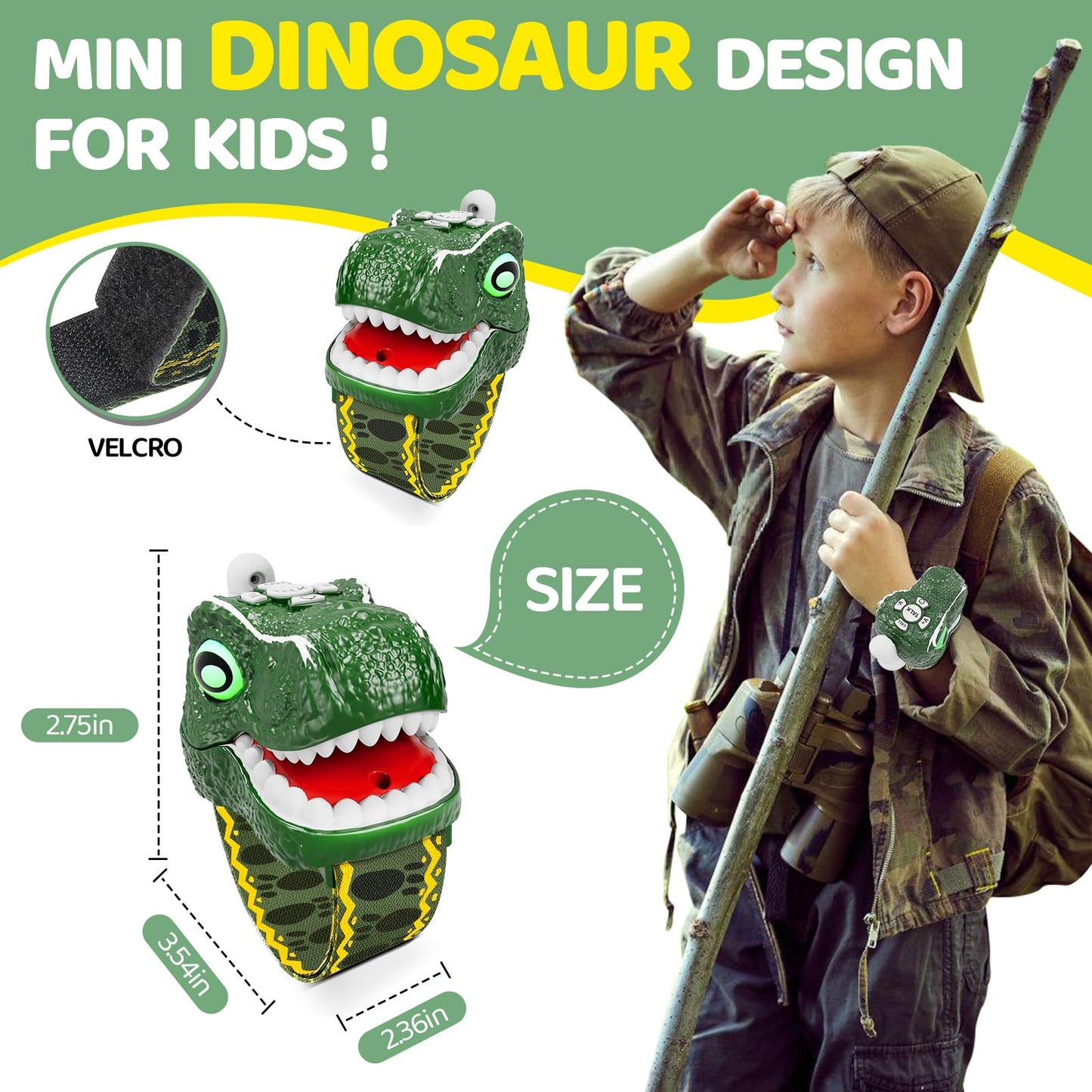 Dinosaur Walkie Talkies For Kids 2 Pack Camping Gear T-Rex Outdoor Toys For Boys Age 3-12 Year Old 3 Channel Long Range Birthday