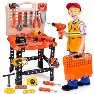 Toddler Tools Workbench Pretend Play Toys for Kids 3 4 5+Year Old with Realistic Electric Drill Boys Girls Age 2-4 Tool Set Lear