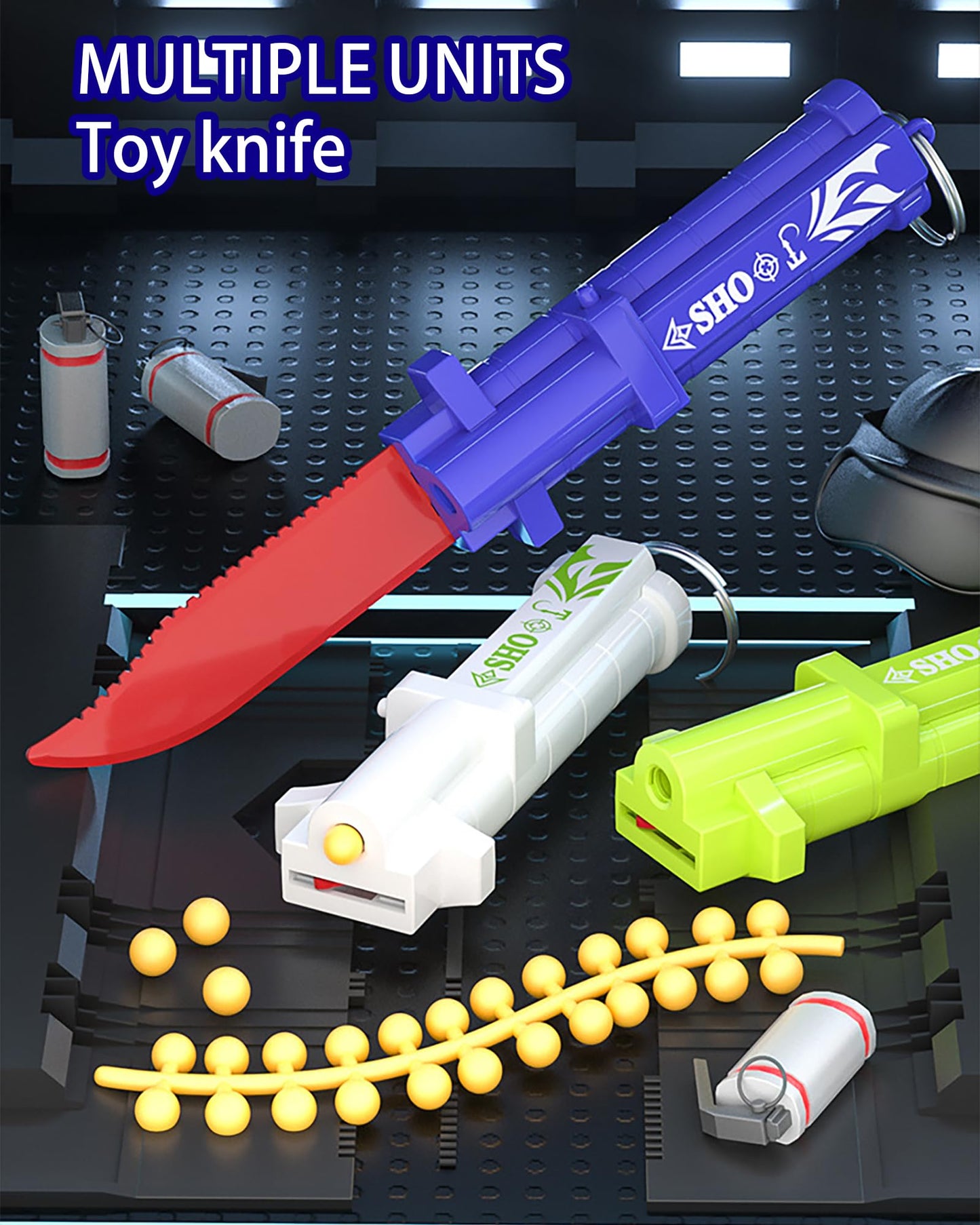 Retractable Plastic cutting edge cutting tool Retractable Toy Dagger Ideal for Halloween Cosplay Safe Trick Toy for Fun blue