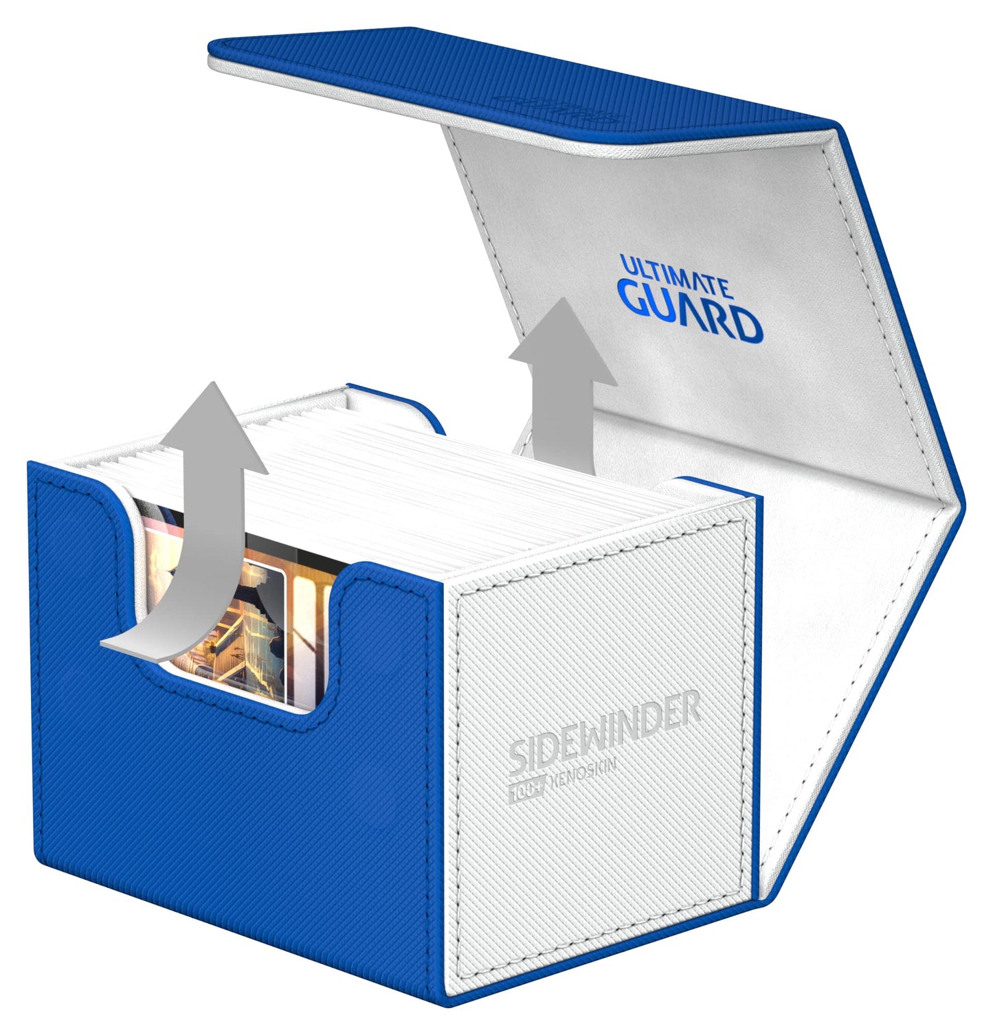Ultimate Guard Sidewinder Synergy 100+, Deck Box For 100 Double-Sleeved Tcg Cards, Blue/White, Magnetic Closure & Microfiber Inner Lining