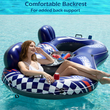 Jasonwell Inflatable River Tube Float - 2 Person Heavy Duty River Float Pool Floats With Removable Cooler Lake Water Tubes For Floating River Raft Lounge Floatie With 2 Cup Holders For Adults (D-Blue)