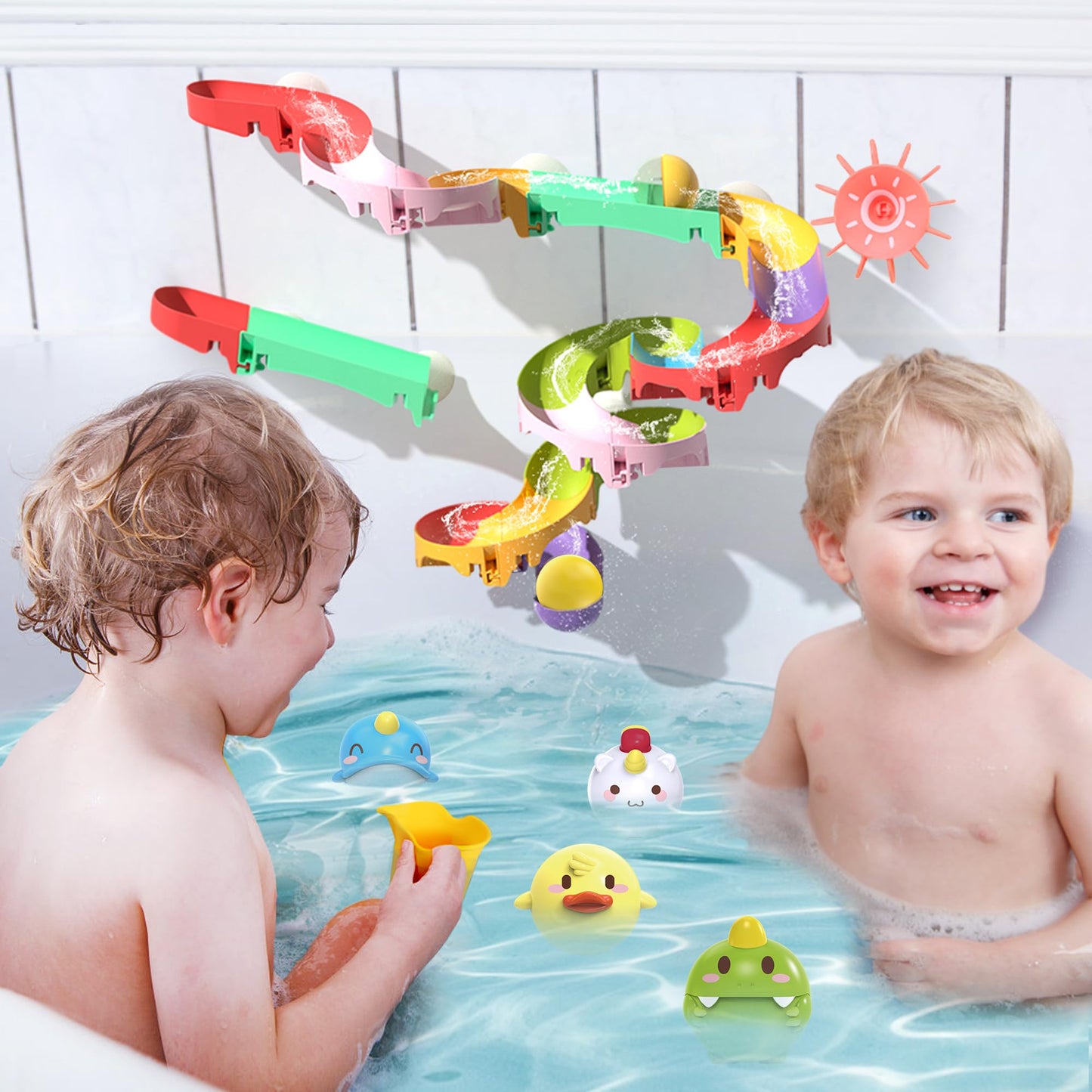 Toddler Bath Toys, Baby Bath Tub Toys With Slide Track And Elephant Shower Sprays, Fishing Floating Animals Toys, Bathtub Toys G