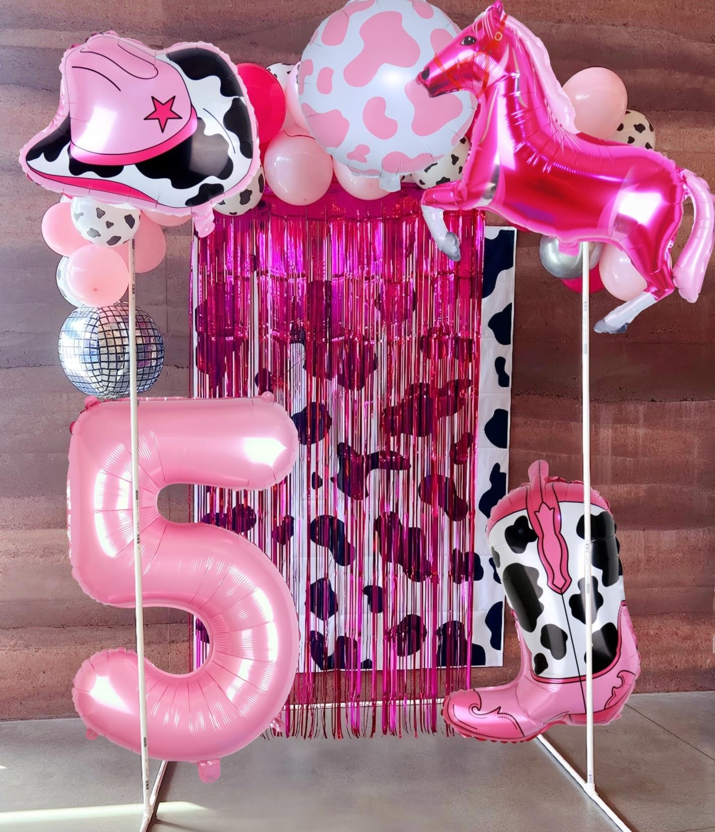 Kwuz Western Cowgirl Balloons Pink 5th Birthday Party Decorations, Retro Horse Cowgirl Hat Boot Balloons Girls Western Theme Rod