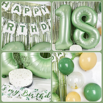18Th Birthday Decorations For Girls, Sage Green 18Th Birthday Decorations Green Gold Balloons Happy Birthday Banner Sash For 18Th Birthday Party Decor