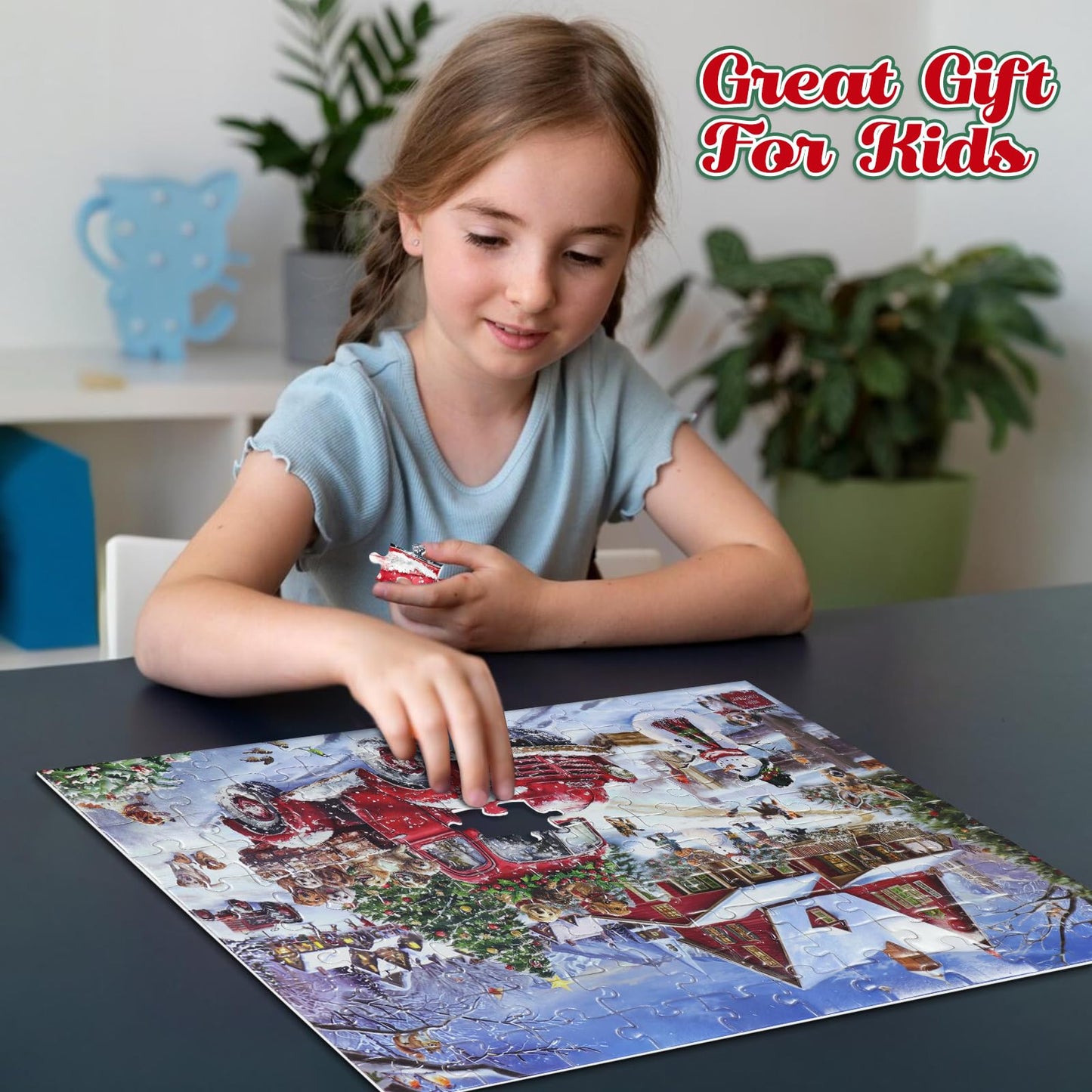 100 Piece Christmas Puzzle For Kids Ages 4-8 Jigsaw Puzzles 100 Pieces For Boys Girls Ages 6-8 8-10 - Dogs' Christmas