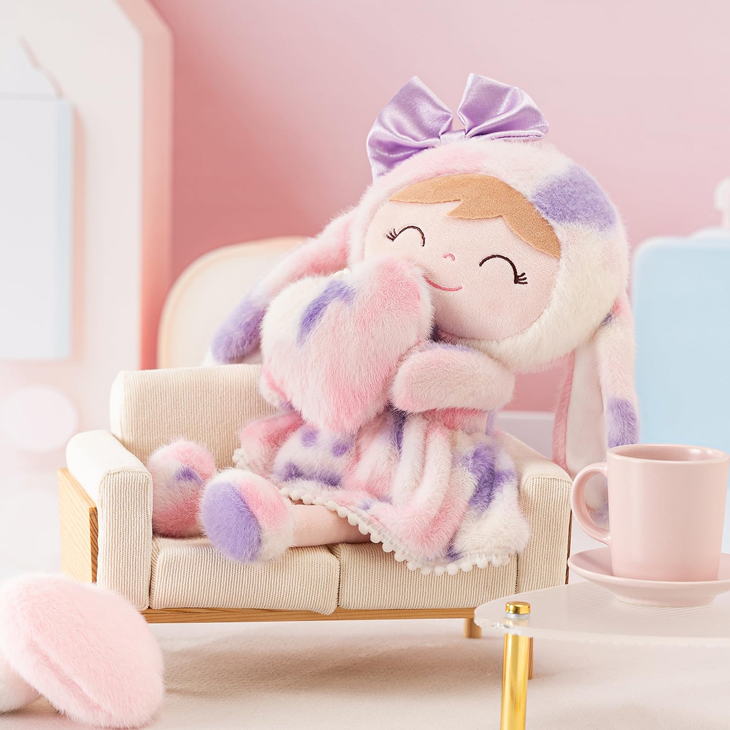Gloveleya Easter Bunny Gift Baby Girl Gift Plush Bunny Dolls First Baby Doll Toddlers Rabbit Toy Bunny Gifts For Girl Tie-Dye Pu