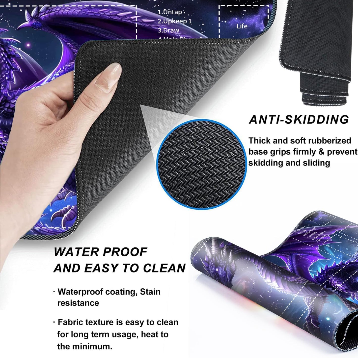 for MTG Card Playmat with Zone Game Play Mat for MTG TCG 24 x 14 inches Non-Slip Play Mat for Commander Board RPG CCG Game TCG Other Card Games/Mouse Pad-Glowing Purple Dragon