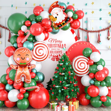 Christmas Balloon Garland Arch Kit, Christmas Balloon Arch With Metallic Green Red White Christmas Latex Balloons Snowflake Sant