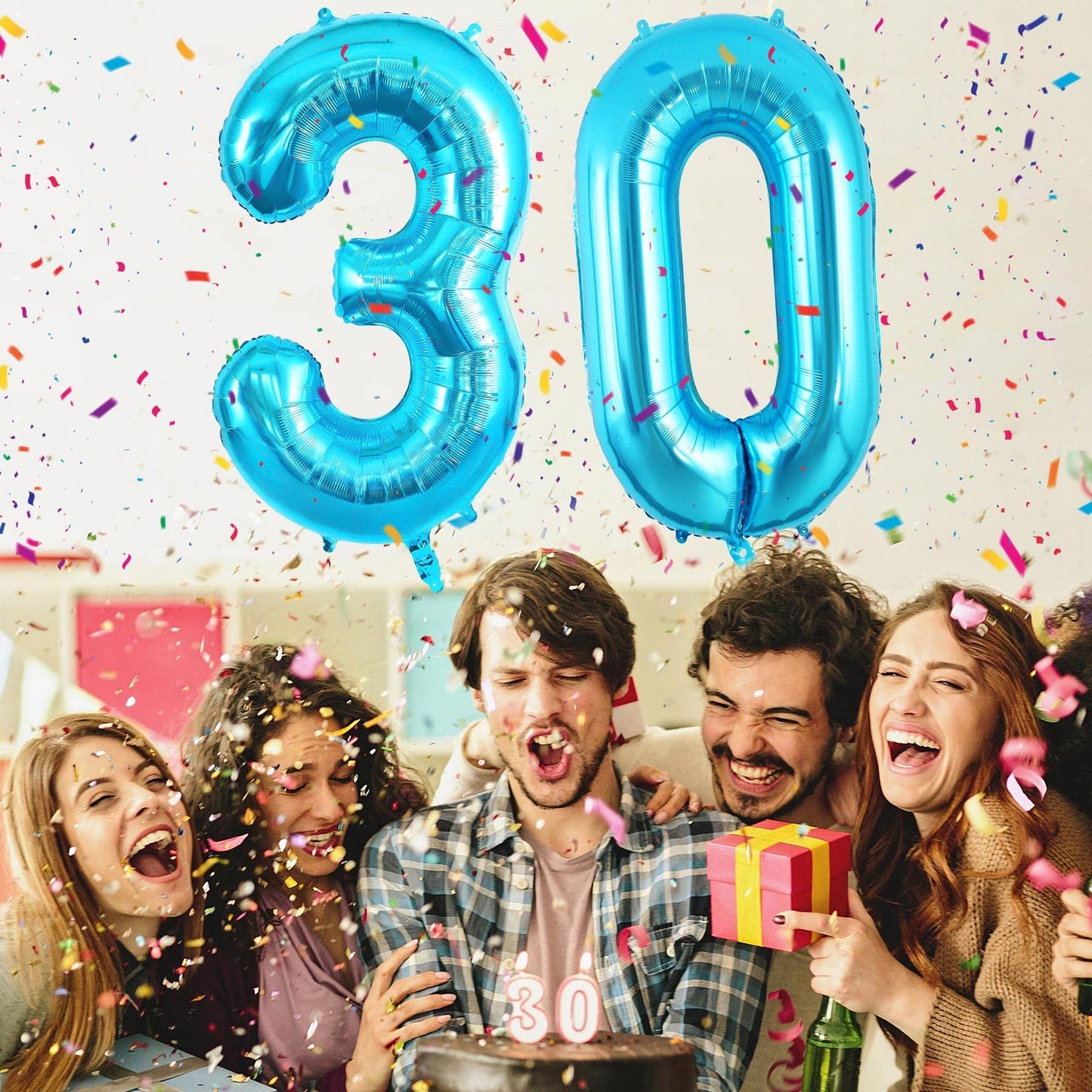 40 Inch Blue 30 Number Balloons, Jumbo Foil Balloons For 30Th Birthday Party Decorations Supplies / 30Th Anniversary Event