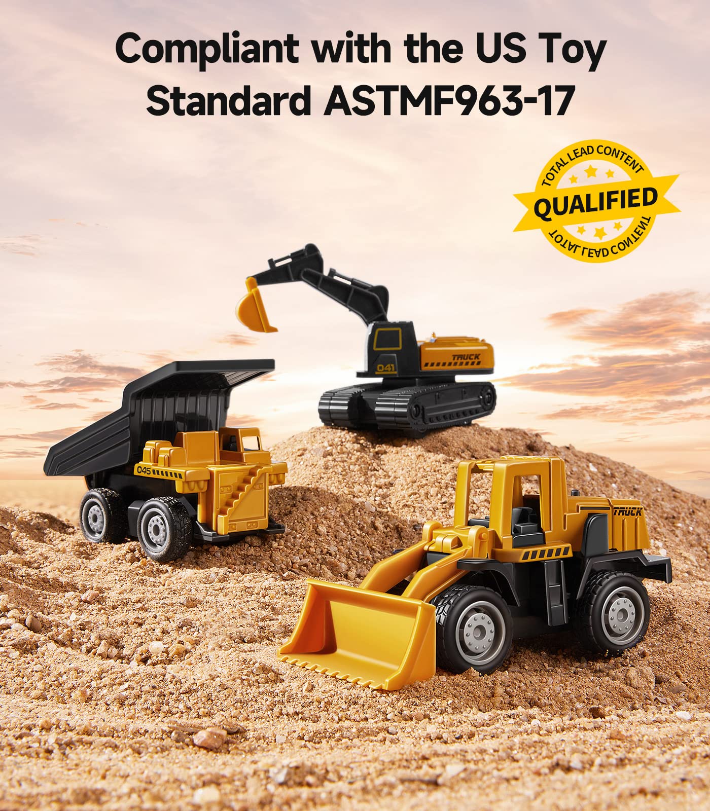 Geyiie Alloy Small Construction Cars Vehicles, Die Cast Mini Construction Truck Toys, Heavy Duty Bulldozers Excavator Cement Dum