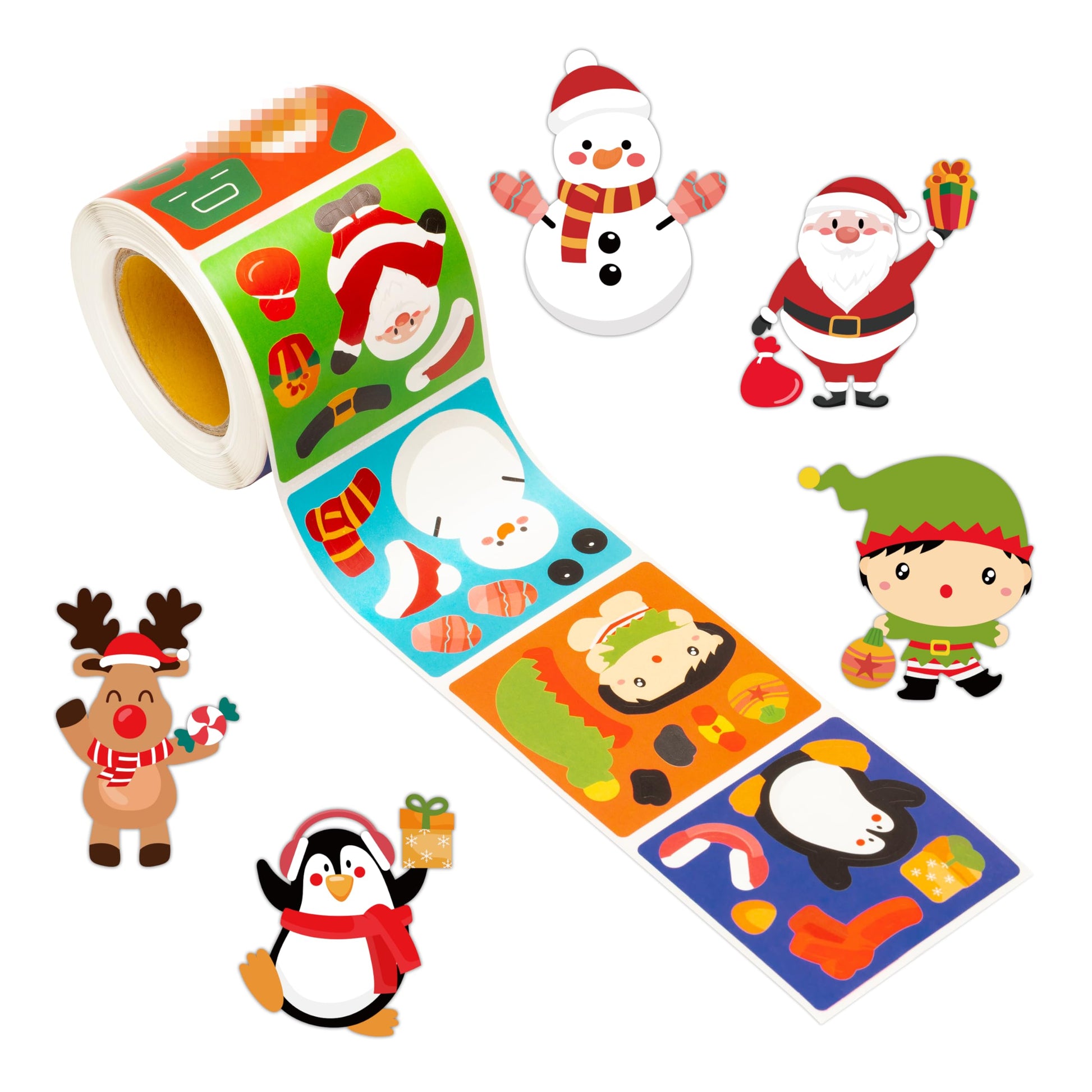 Haooryx 300PCS Christmas Make A Face Stickers Scene Roll Make Your Own Santa Snowman Face Sticker Craft Mix and Match DIY Sticke