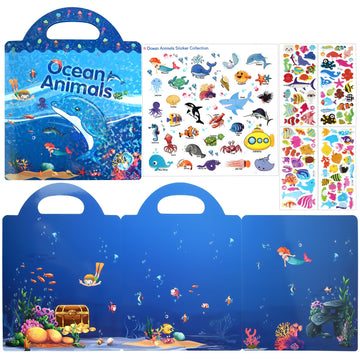 Astaron Reusable Sticker Book For Toddlers, 88 Pcs Ocean Stickers Road Trip Activities Car Airplane Activities Travel Toys For Kids, Kids Quiet Time Activities (2-6 Age)