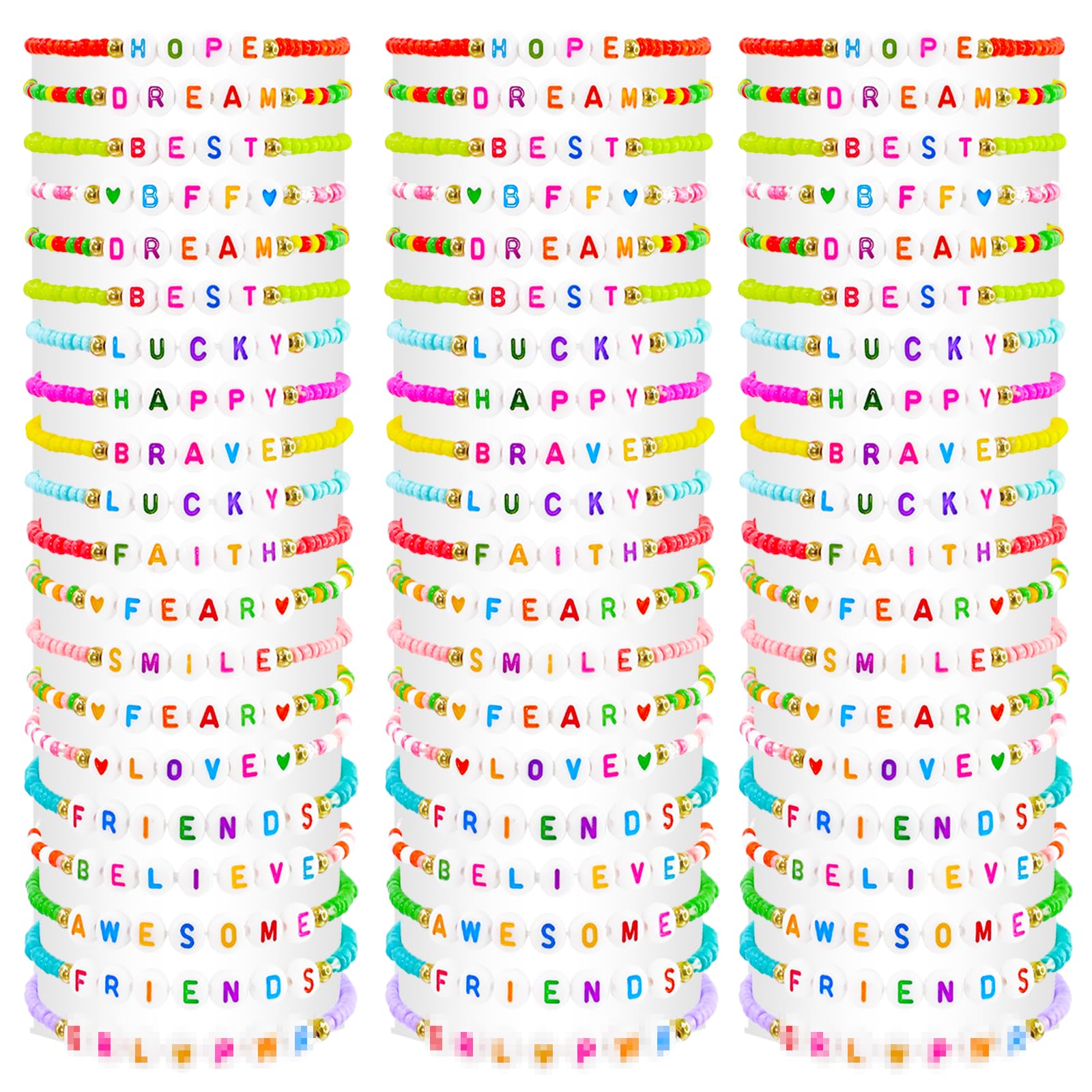 Yesaior 60 Pcs Colorful Friendship Bracelet, Stackable Elastic Cute Beaded Bracelets Preppy Bracelets Bulk Set For Women Gift (C