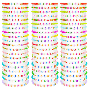 Yesaior 60 Pcs Colorful Friendship Bracelet, Stackable Elastic Cute Beaded Bracelets Preppy Bracelets Bulk Set For Women Gift (C