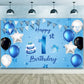 Happy 1st Birthday Backdrop Banner Blue Newborn Boys First Birthday Backdrop Photography Background for 1st Birthday Baby Shower