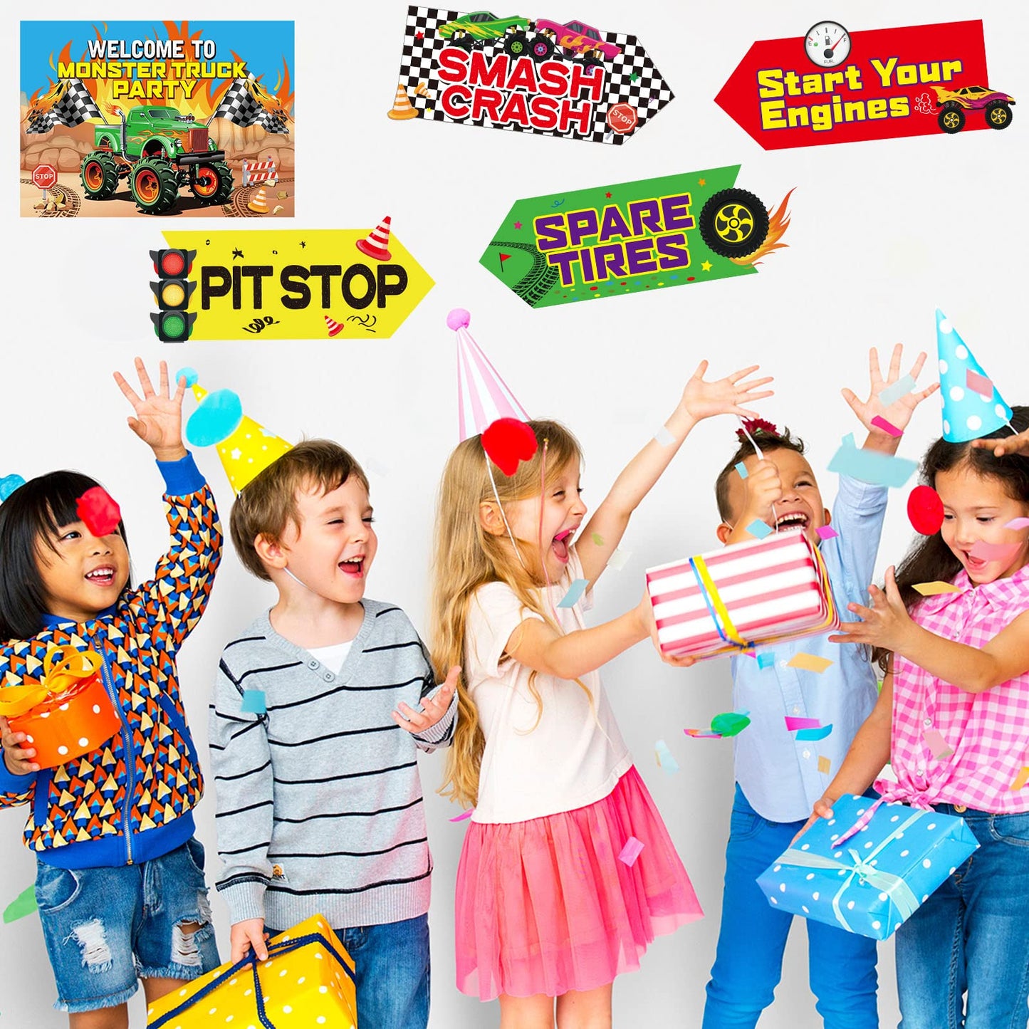 20 Pieces truck Party Sign Truck Checkered Party Supplies Colorful Car Cardboard Cutouts Door Sign Porch Sign truck Party Suppli