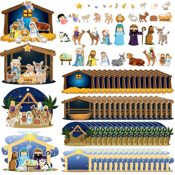 Glenmal Nativity Scene Sticker Set - 64 Sheets, Paper Crafts for Kids, Religious Christmas Decor with Cardboard & Rope